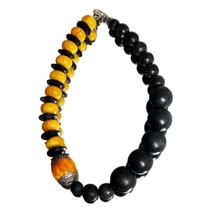 Boho 925 Silver Tribal Necklace Chunky Amber Butterscotch Large Wood Beads